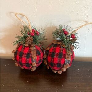 Hobby Lobby Red and Black Check Ornaments with Pine and Berry Accents